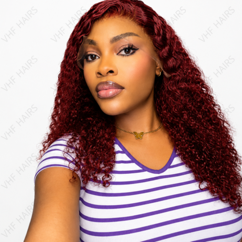 20’ burgundy pixy curl (13 x 4) frontal . Factory wigged